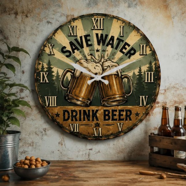 Relógio Grande Save Water Drink Beer Funny (Criador carregado)