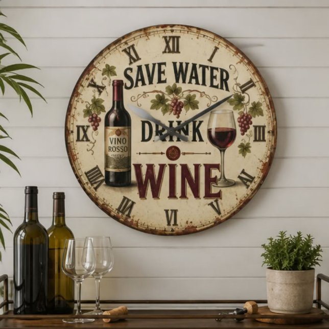 Relógio Grande Save Water Drink Wine (Criador carregado)