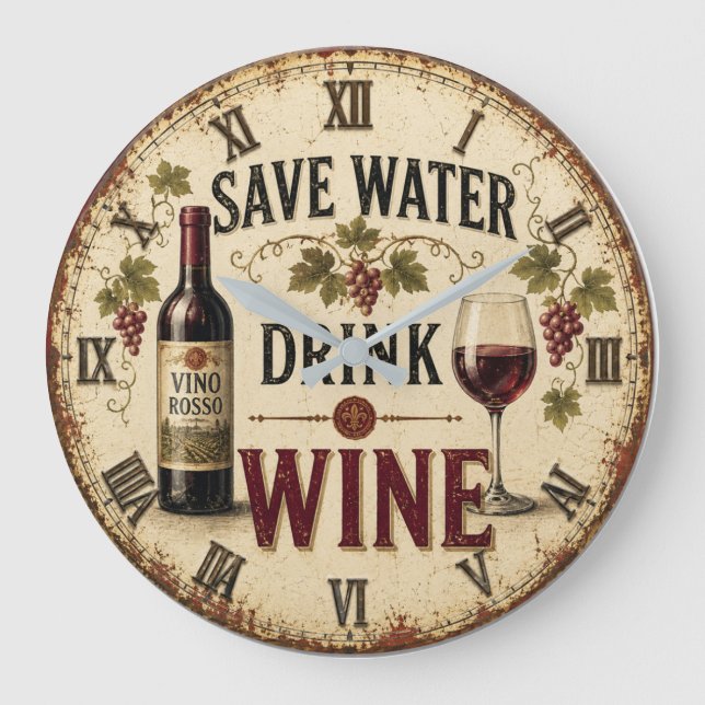 Relógio Grande Save Water Drink Wine (Frente)