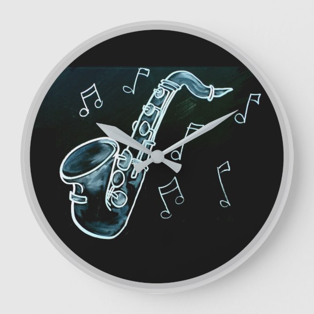 Relógio Grande Saxofone E Notas Musicais (Frente)