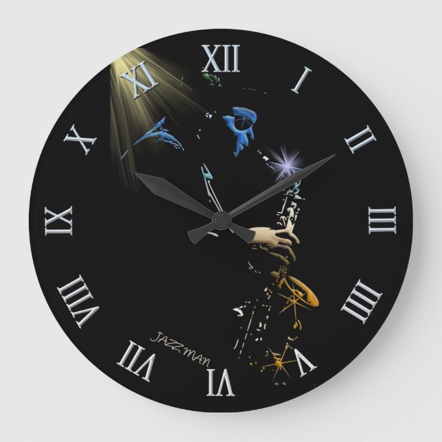 Relógio Grande Saxofone Jazz Player Art Design (Frente)