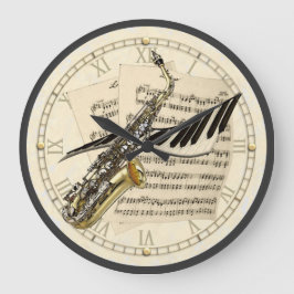 Relógio Grande Saxofone & Piano Music Design Wall Clock