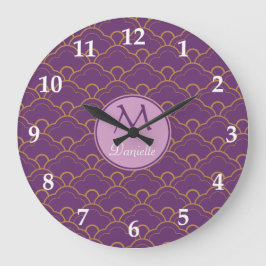 Relógio Grande Scallop Oriente cor-de-rosa Dourado roxo de