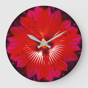 Relógio Grande Scarlet Bloom: Red Hibiscus Kaleidoscope