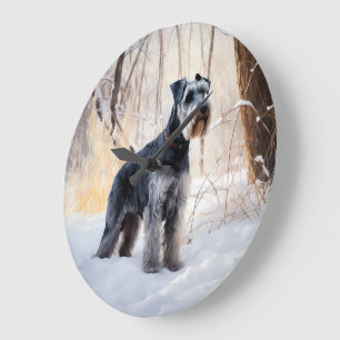 Relógio Grande Schnauzer Deixe Nevar Natal