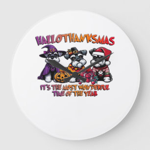 Relógio Grande Schnauzer Halloween Dia de Ação de Graças Natal Cl