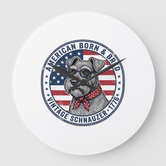 Relógio Grande Schnauzer Patriótico Vintage (Frente)
