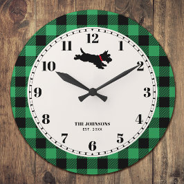 Relógio Grande Scottie Dog Buffalo Check Green personalizado