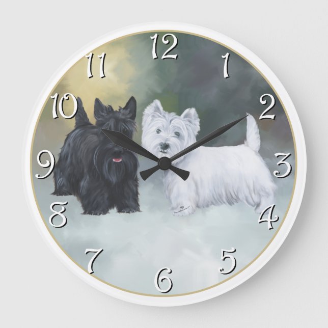 Relógio Grande Scottie Westie Inverno (Frente)