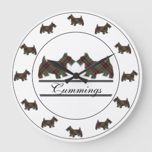 Relógio Grande Scottish Clan Cumming Hunting Tartan Scottie Dogs