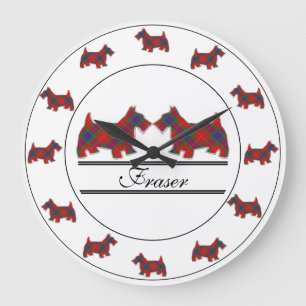 Relógio Grande Scottish Clan Fraser Tartan Plaid Scottie Dogs