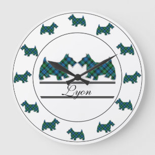 Relógio Grande Scottish Clan Lyon Tartan Xadrez Scottie Dogs