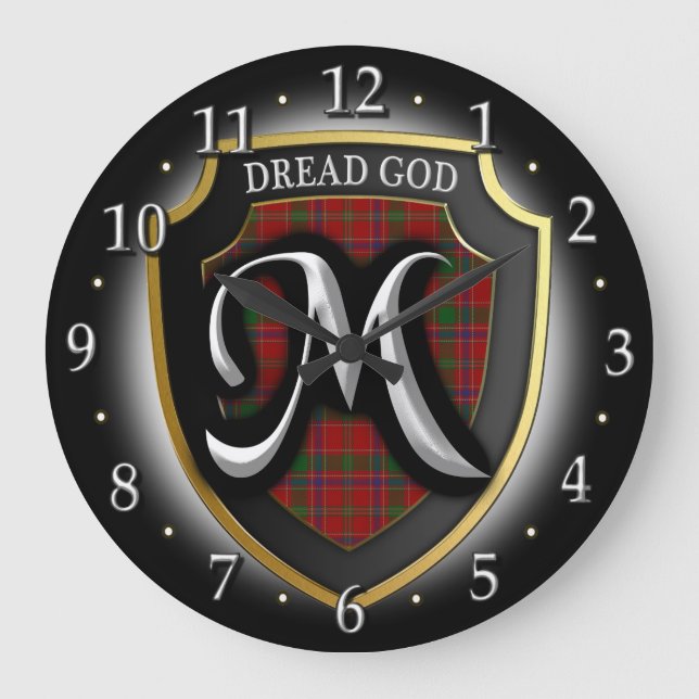 Relógio Grande Scottish Clan Munro Munroe Monroe Tartan Shield (Frente)