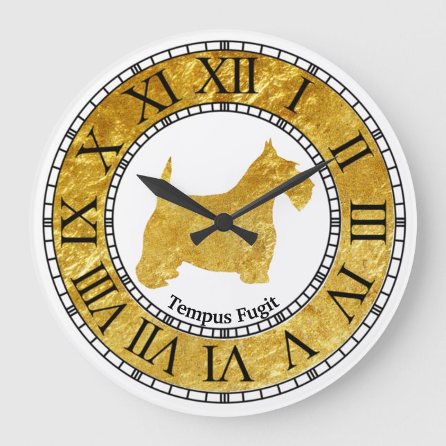 Relógio Grande Scottish Terrier Dourado com Dourado (Frente)