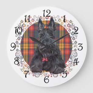 Relógio Grande Scottish Terrier no Tartan