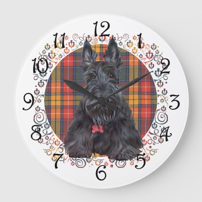 Relógio Grande Scottish Terrier no Tartan (Frente)