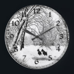 Relógio Grande Scottish Terrier Winter Snow Clock<br><div class="desc">O design de Terrier de Natal criou do meu trabalho artístico original e está disponível em roupas, novidade e presentes para você mesmo, ou para aquela pessoa especial do Terrier escocês que você conhece! Quer um produto diferente? Basta ir para a página do produto e clicar em Transferir este Design...</div>