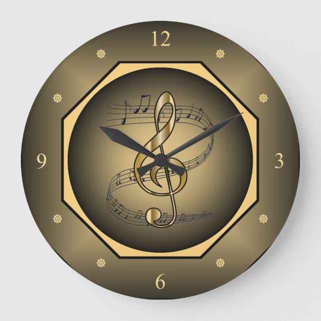 Relógio Grande Scroll Musical ~ G Clef ~ Octagon ~  (Frente)