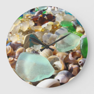Relógio Grande Seaglass Wall Clocks Agates Shells Beach Coastal