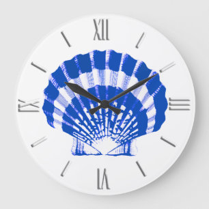 Relógio Grande Seashell - azuis cobaltos e branco