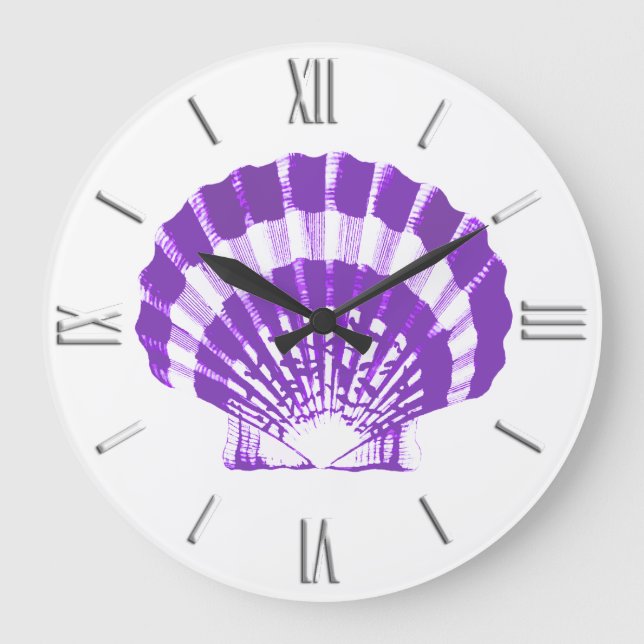 Relógio Grande Seashell - violet and white (Frente)
