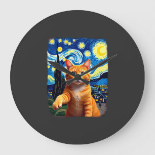 Relógio Grande Selfie de Gato Laranja  Noite Estrelada Mãe de Gat