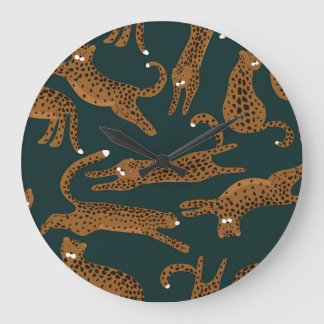 Relógio Grande Selva Leopardo: Impressão Animal Vintage.