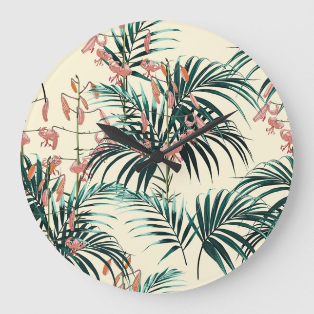 Relógio Grande Selva Vintage: Verde Escuro, Lily Laranja. (Frente)