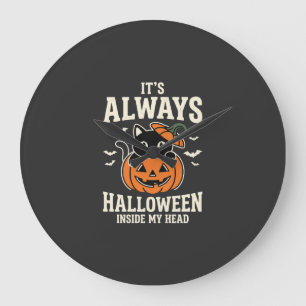 Relógio Grande Sempre design de abóbora de gato preto de Hallowee