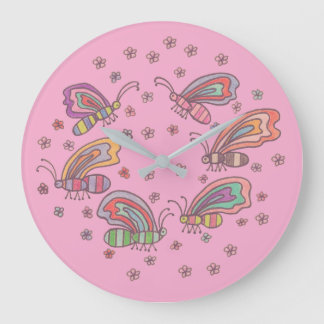 Relógio Grande Senhora Borboleta Rosa