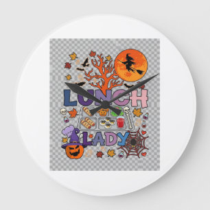 Relógio Grande Senhora do Almoço Halloween Bruxa Lua Abóbora_1