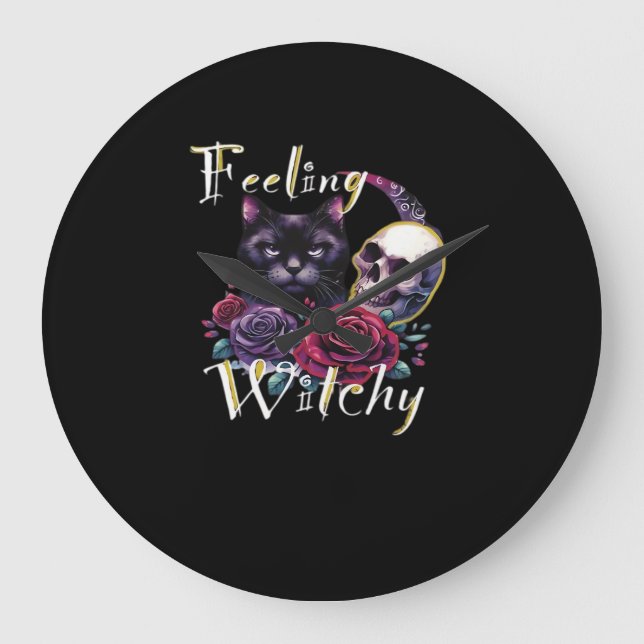 Relógio Grande Sentir T-Shirt Clássico de Gato Preto Testemunha (Frente)