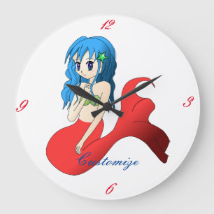 Relógio Grande Sereia de Cabelo Azul e Bonita Thunder_Cove