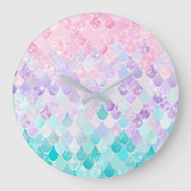 Relógio Grande Sereia Pastel Girls Bedroom Nursery Clock (Frente)