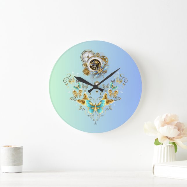 Relógio Grande Serenidade Mecânica: Elegância Teal Steampunk (Lar)