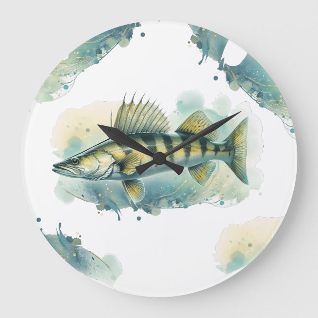 Relógio Grande Série Watercolor: Zander/Walleye (Frente)