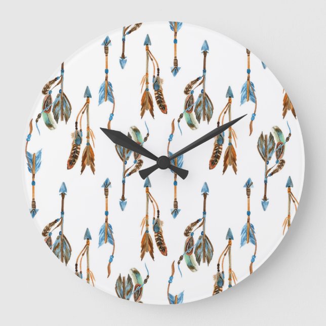 Relógio Grande Setas tribais: ilustração da safra de aquarela. (Frente)
