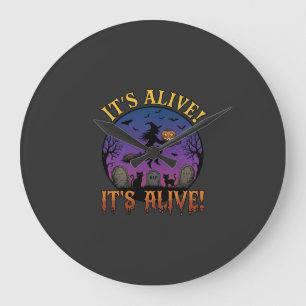 Relógio Grande Seu Alive Halloween Bruxa Abóbora Gato Preto Lápid