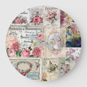 Relógio Grande Shabby chic collage,country victorian,decoupage,mo