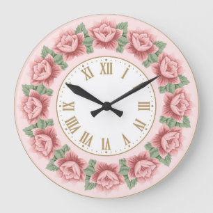 Relógio Grande Shabby Chic Francês Vintage Rosa Floral Empoeirada