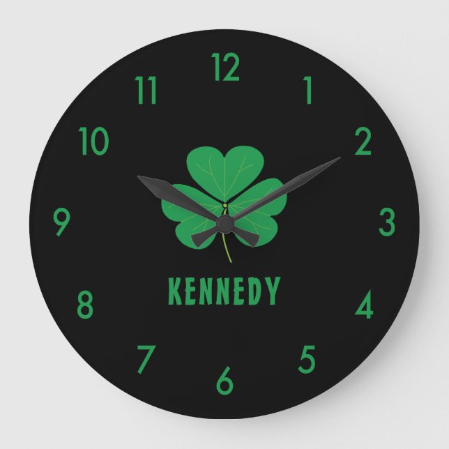 Relógio Grande Shamrock Green Clover Ireland Celular Irish Name (Frente)