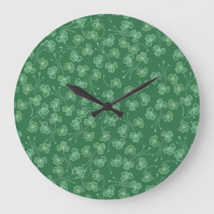 Relógio Grande Shamrocks Verdes Escuros Chic Ditsy Patterno Wall 