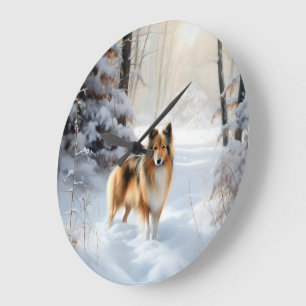 Relógio Grande Shetland Sheepdog Deixe Nevar Natal