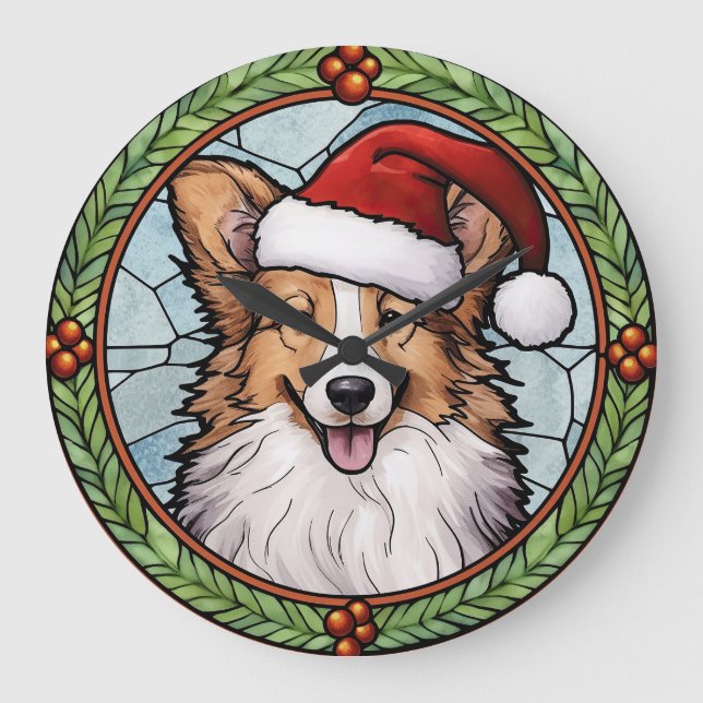 Relógio Grande Shetland Sheepdog - Natal (Frente)