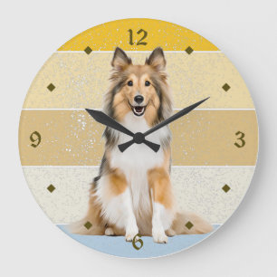 Relógio Grande Shetland Sheepdog Retro Sunset Clock