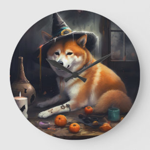 Relógio Grande Shiba Inu Pumpkins Halloween Assustado