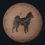 Relógio Grande Shiba Inu Silhouette Rustic<br><div class="desc">Relógio de Muro de Shiba Inu Lover. A design de madeira é impressa,  não madeira real.</div>