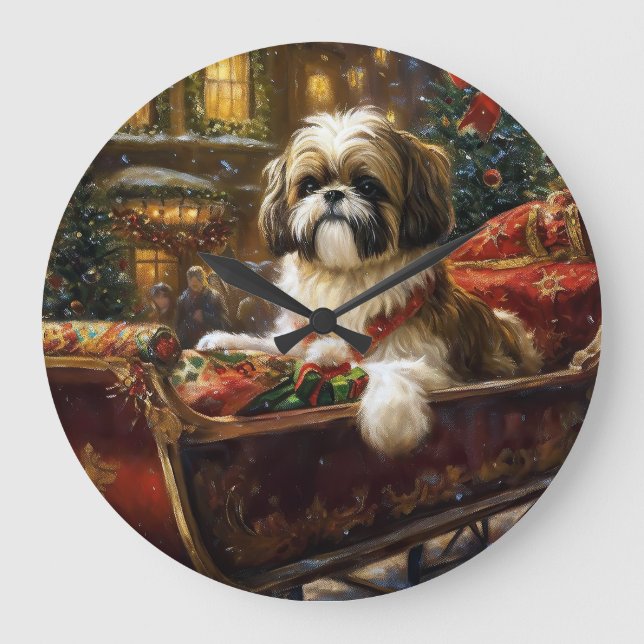 Relógio Grande Shih Tzu Christmas Fesason Season (Frente)