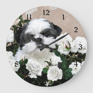 Relógio Grande Shih Tzu e rosas