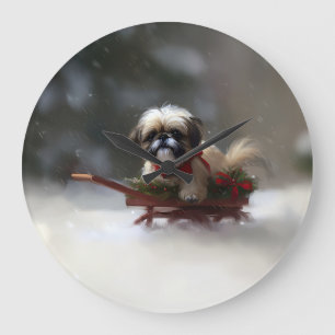 Relógio Grande Shih Tzu Natal neve inverno
